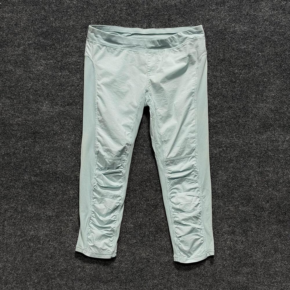 Patchington Capri Pants Womens L Green Lightweight Twill Stretch Pull On Ruched